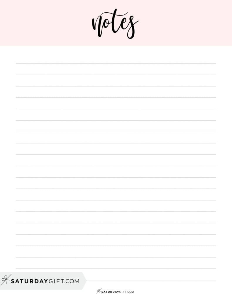 Cute simple printable note page template pink | SaturdayGift