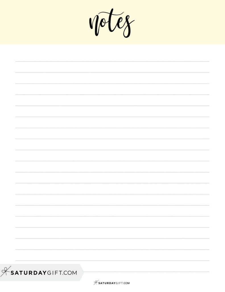 Cute simple printable note page template yellow | SaturdayGift