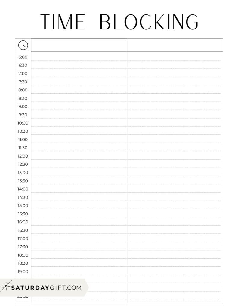 Daily Time Blocking Sheet - Free Printable | SaturdayGift