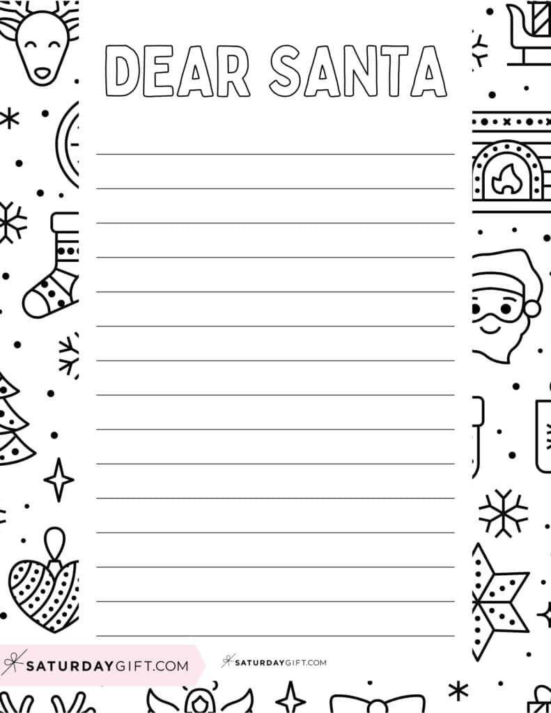Dear Santa Christmas List Coloring Printable Version 1 | SaturdayGift