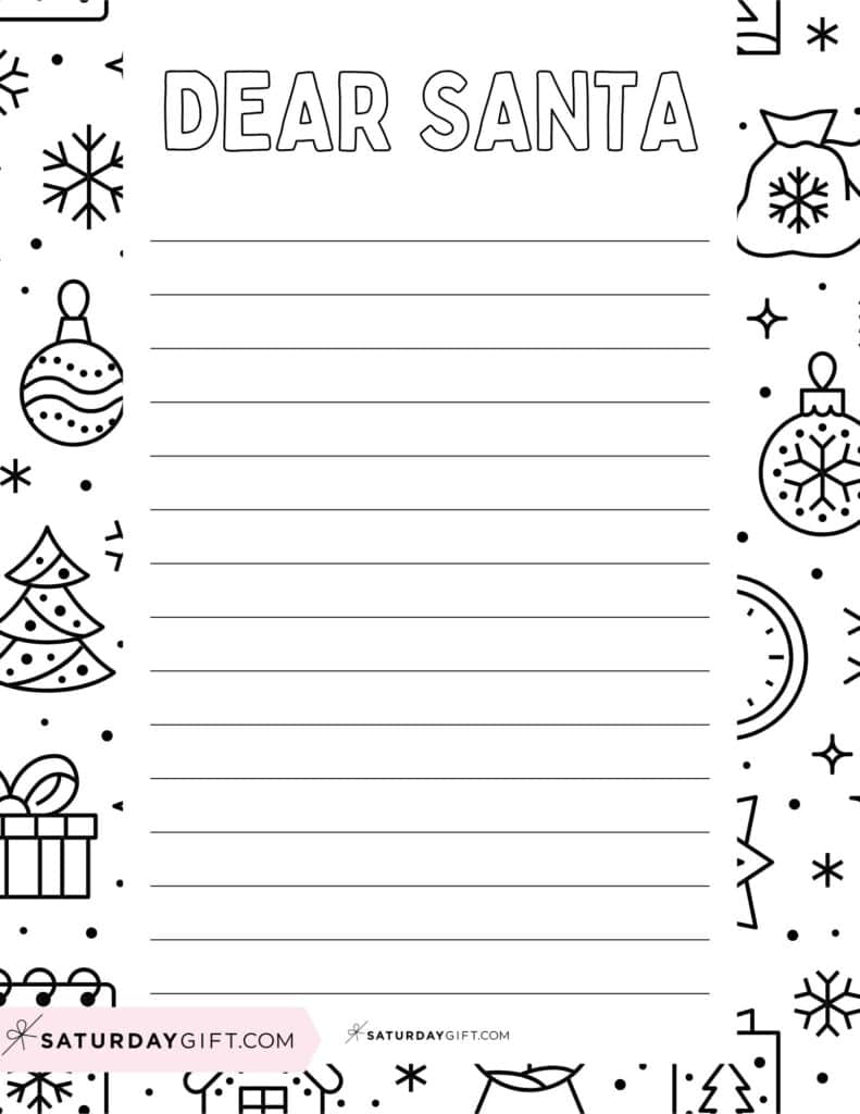 Dear Santa Christmas List Coloring Printable Version 2 | SaturdayGift