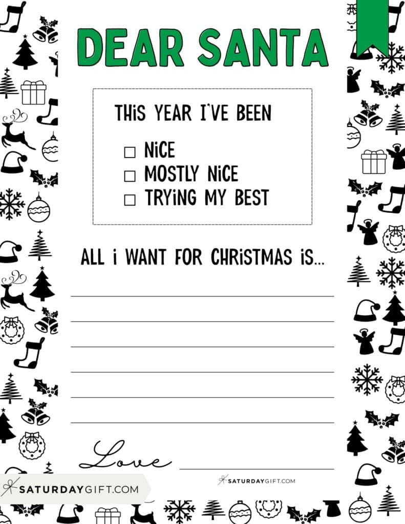 Dear Santa Christmas List Green All I Want for Christmas is | SaturdayGift