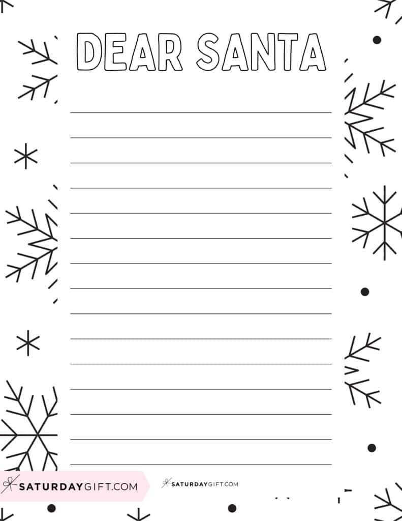 Dear Santa Christmas List Printable Simple Black & White | SaturdayGift