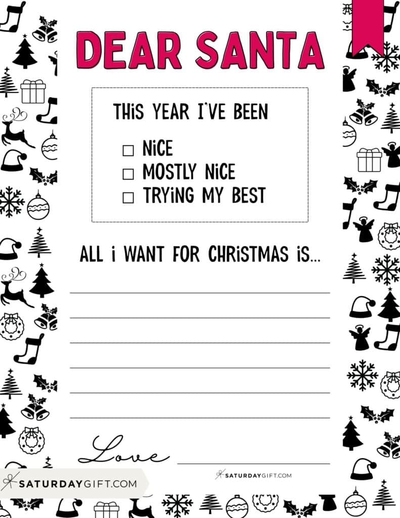 Dear Santa Christmas List Red All I Want for Christmas is | SaturdayGift