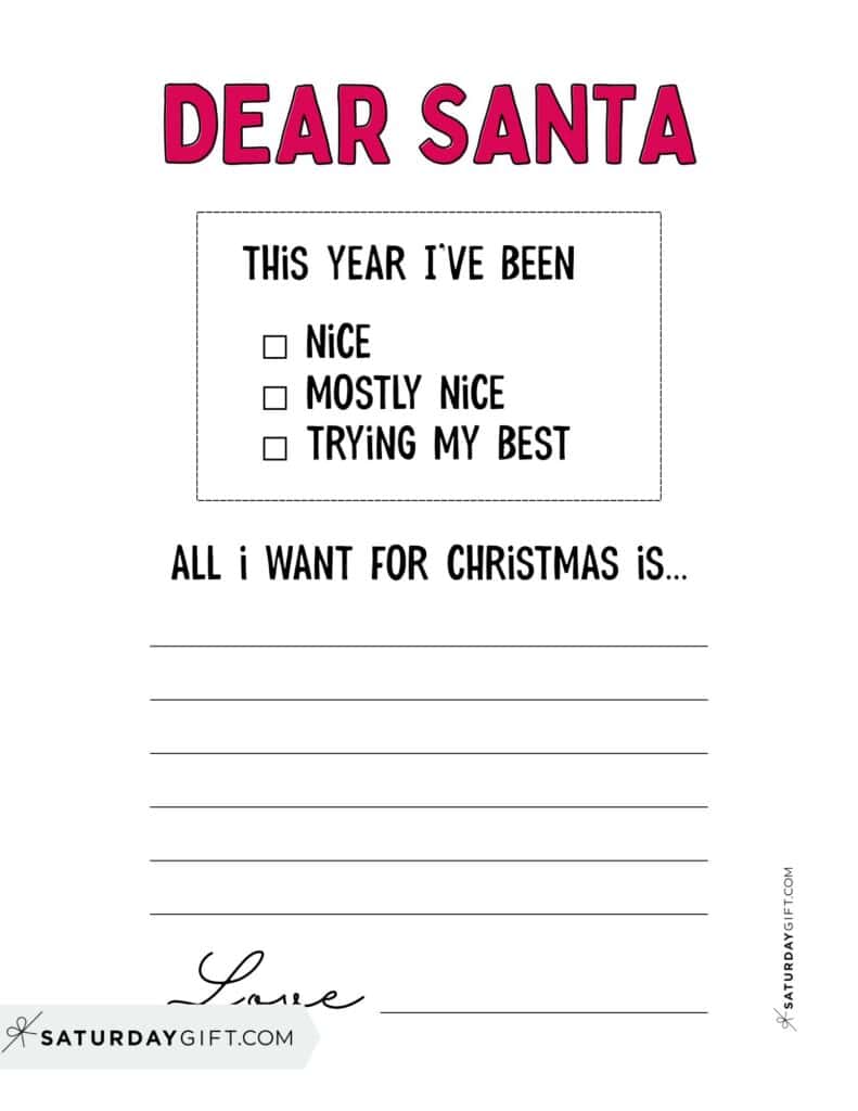 Dear Santa Christmas Naughty or Nice List Red | SaturdayGift
