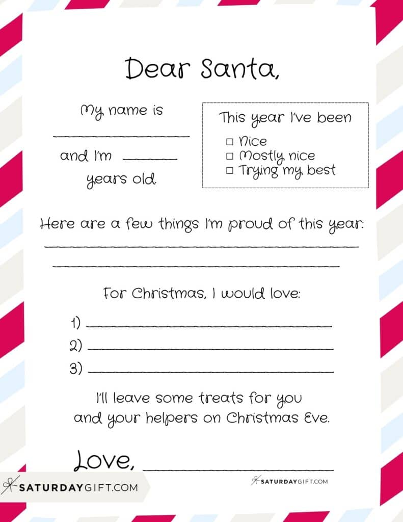 Dear Santa Letter to Santa Printable Free Version 1 Candy Stripe | SaturdayGift