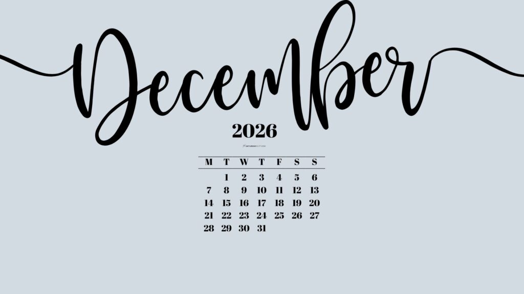 December 2026 Desktop Background Wallpaper - Grey | SaturdayGift