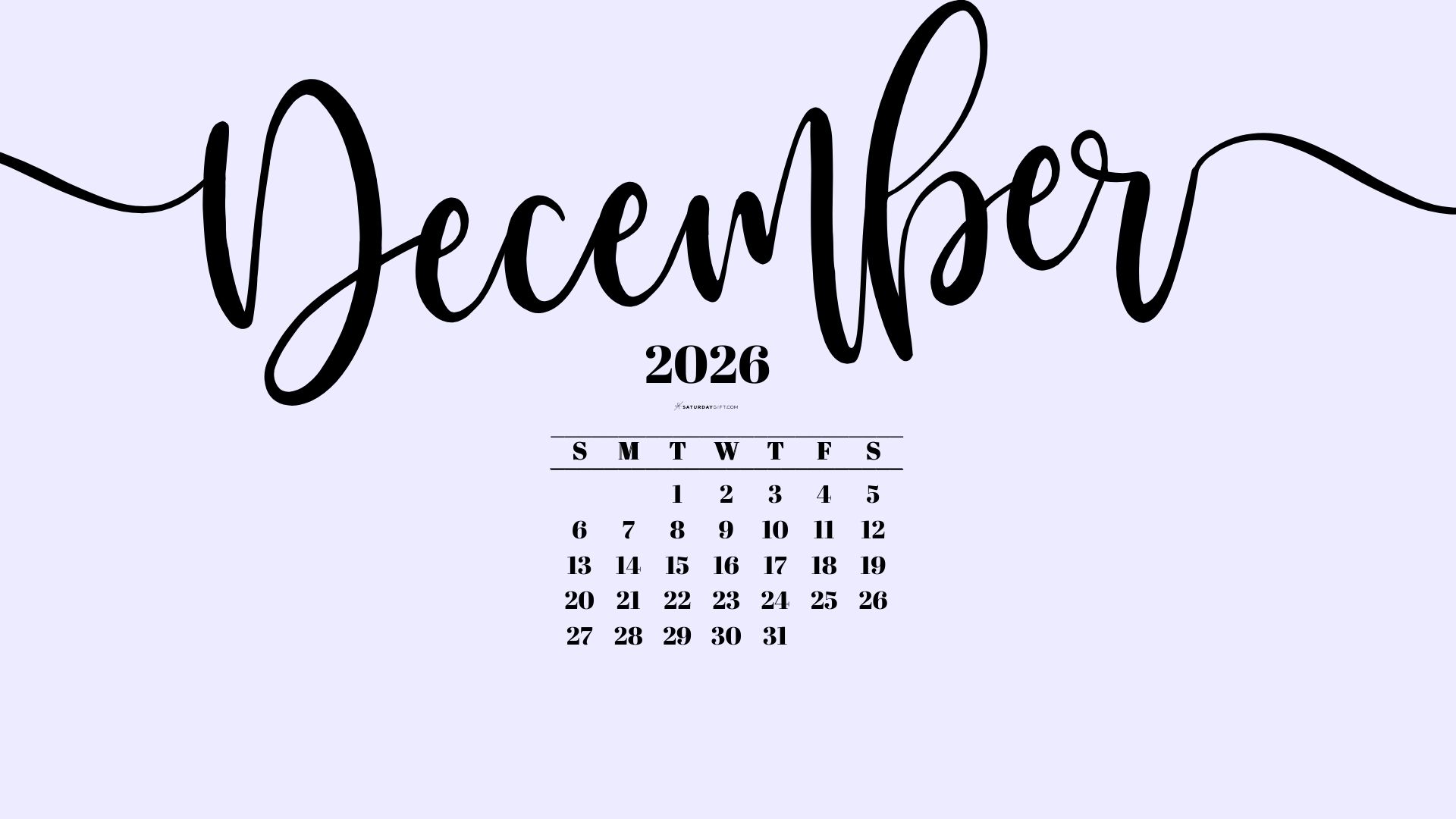 December 2026 Desktop Background Wallpaper - Lilac | SaturdayGift