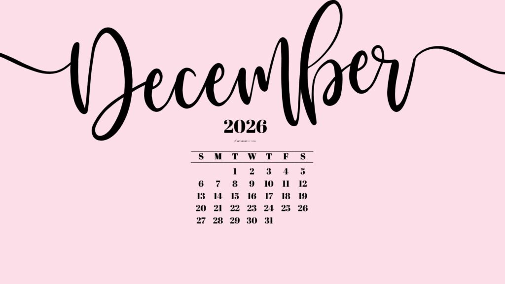 December 2026 Desktop Background Wallpaper - Pink | SaturdayGift