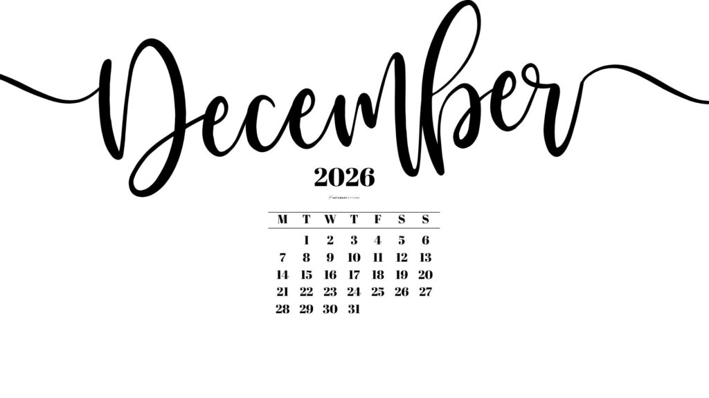 December 2026 Desktop Background Wallpaper - White | SaturdayGift