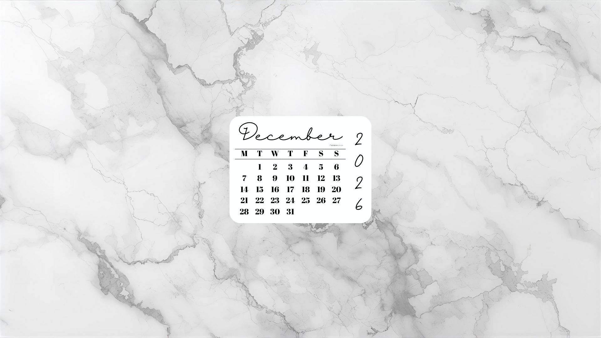December 2026 Desktop Wallpaper Background - Light Grey | SaturdayGift