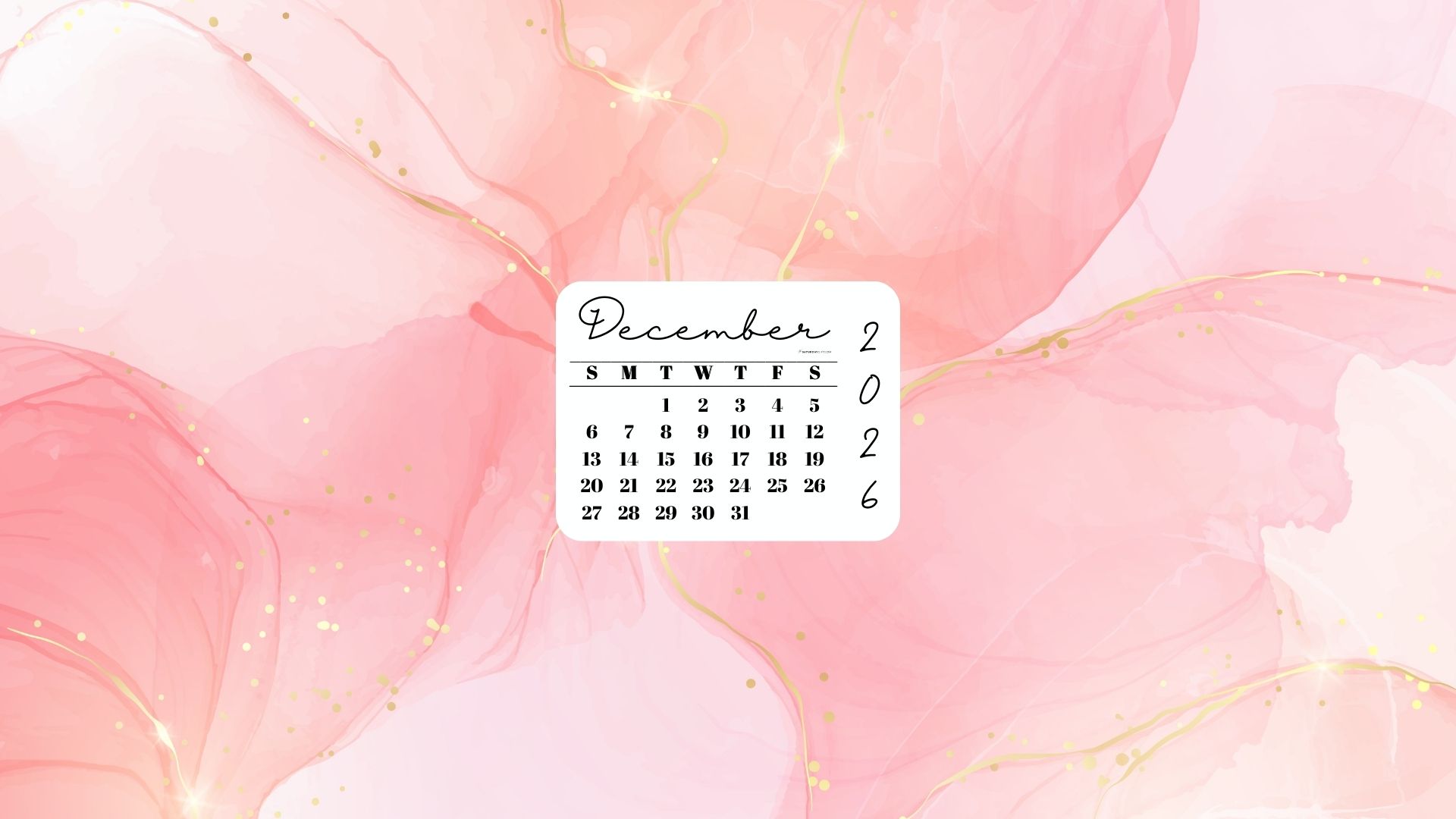December 2026 Desktop Wallpaper Background - Peach & Gold | SaturdayGift