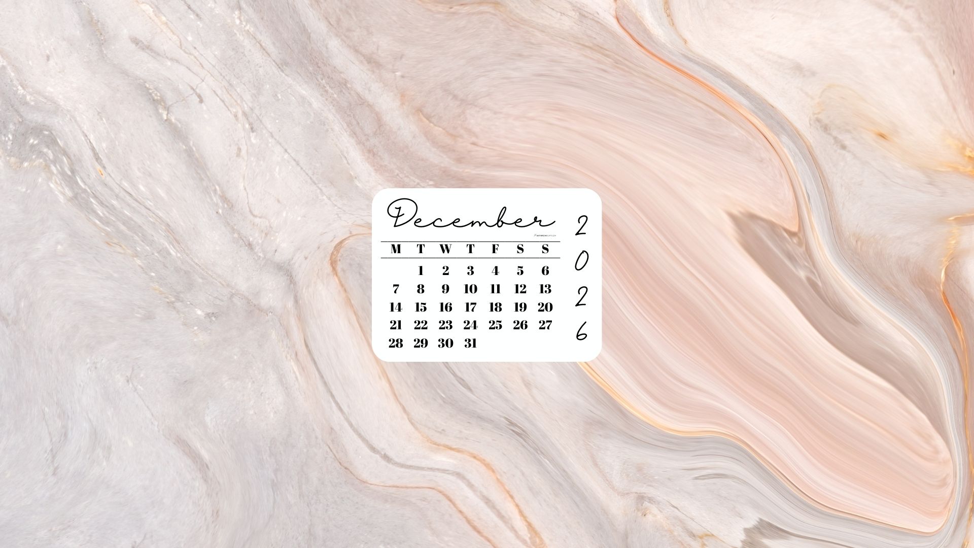 December 2026 Desktop Wallpaper Background - Peach Marble | SaturdayGift