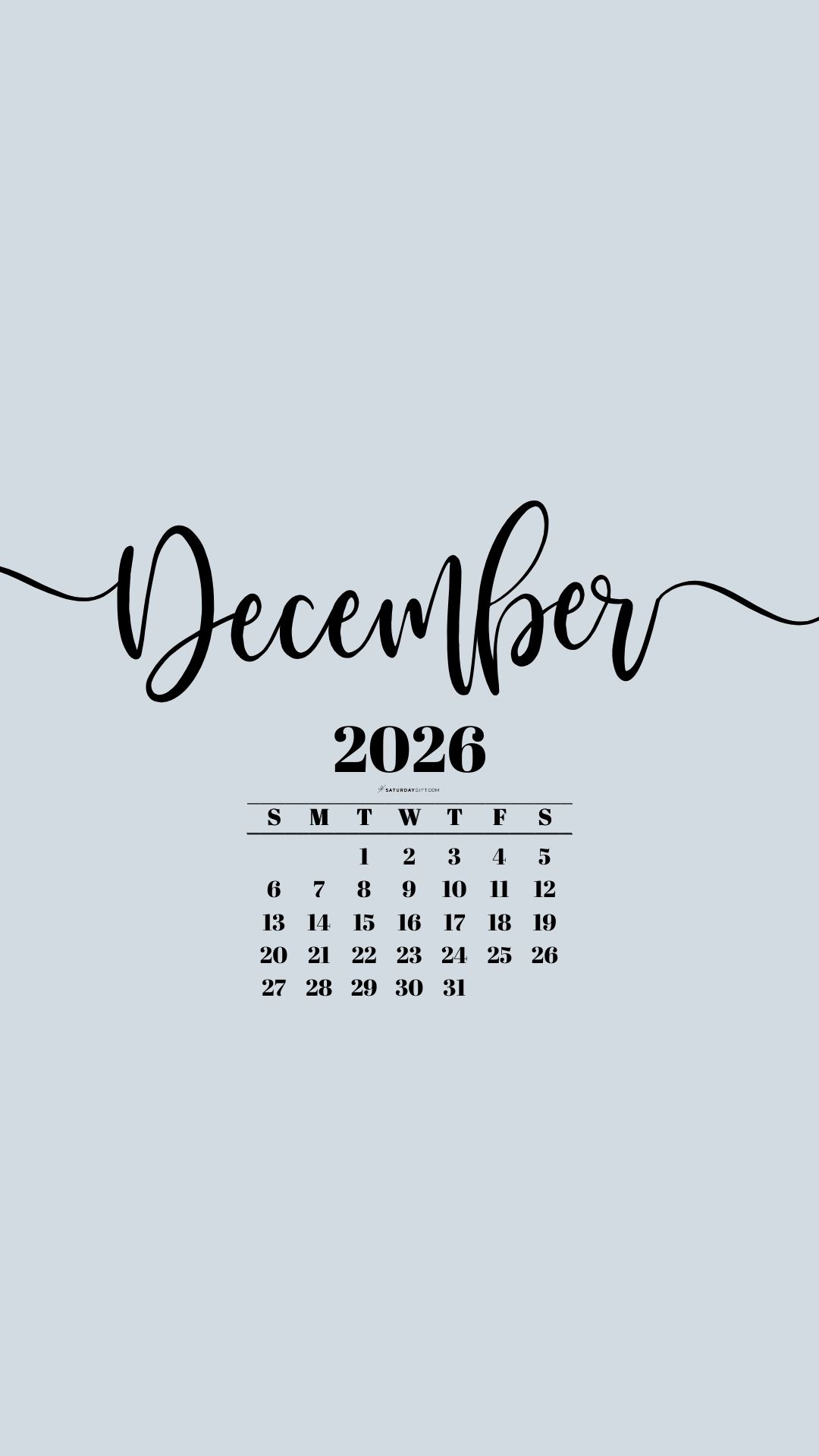 December 2026 Phone Background Wallpaper - Grey | SaturdayGift