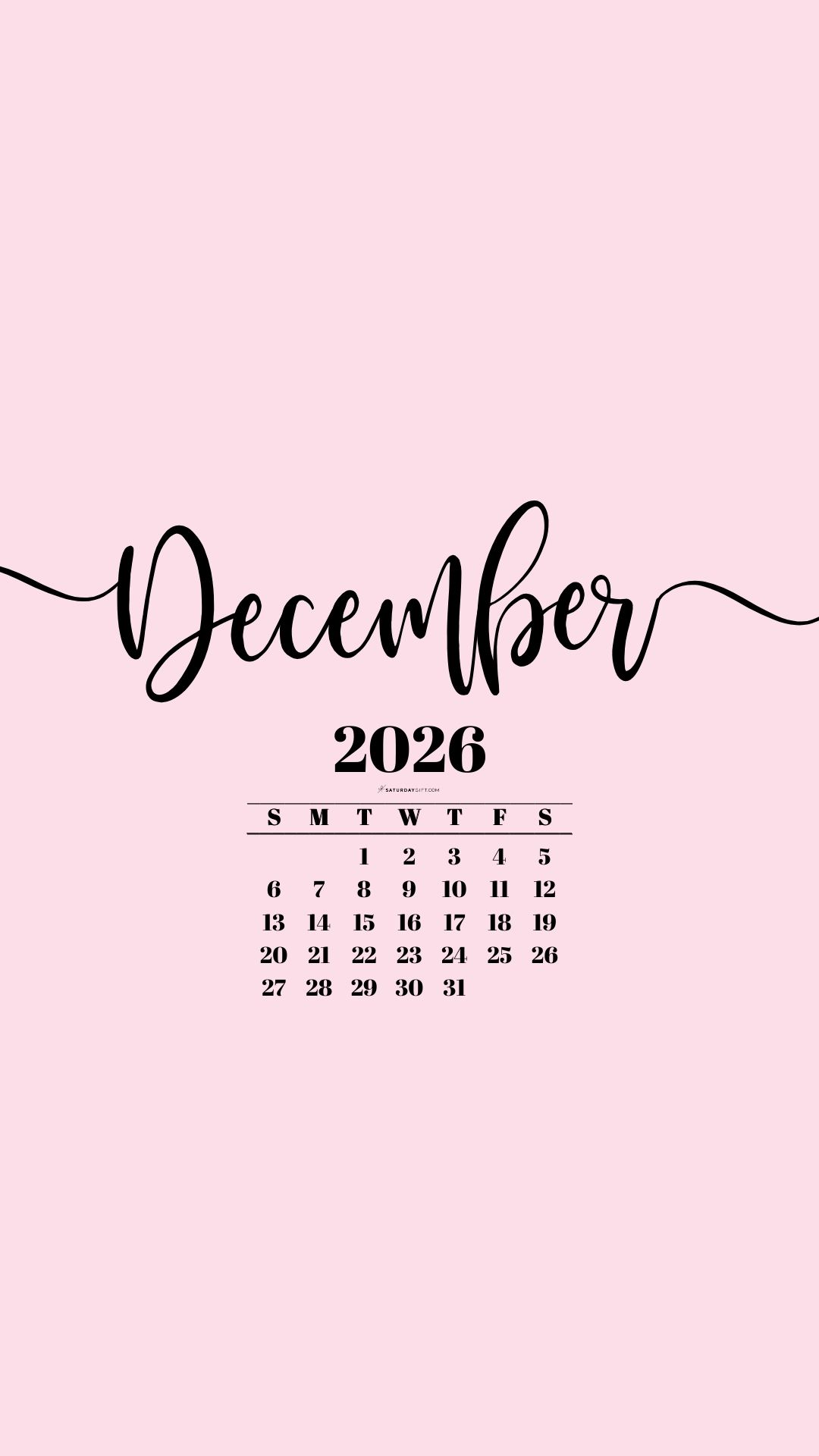 December 2026 Phone Background Wallpaper - Pink | SaturdayGift