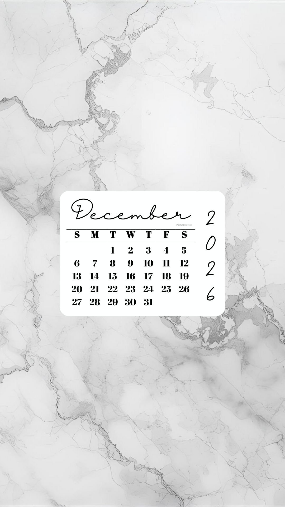 December 2026 Phone Wallpaper Background - Light Grey | SaturdayGift