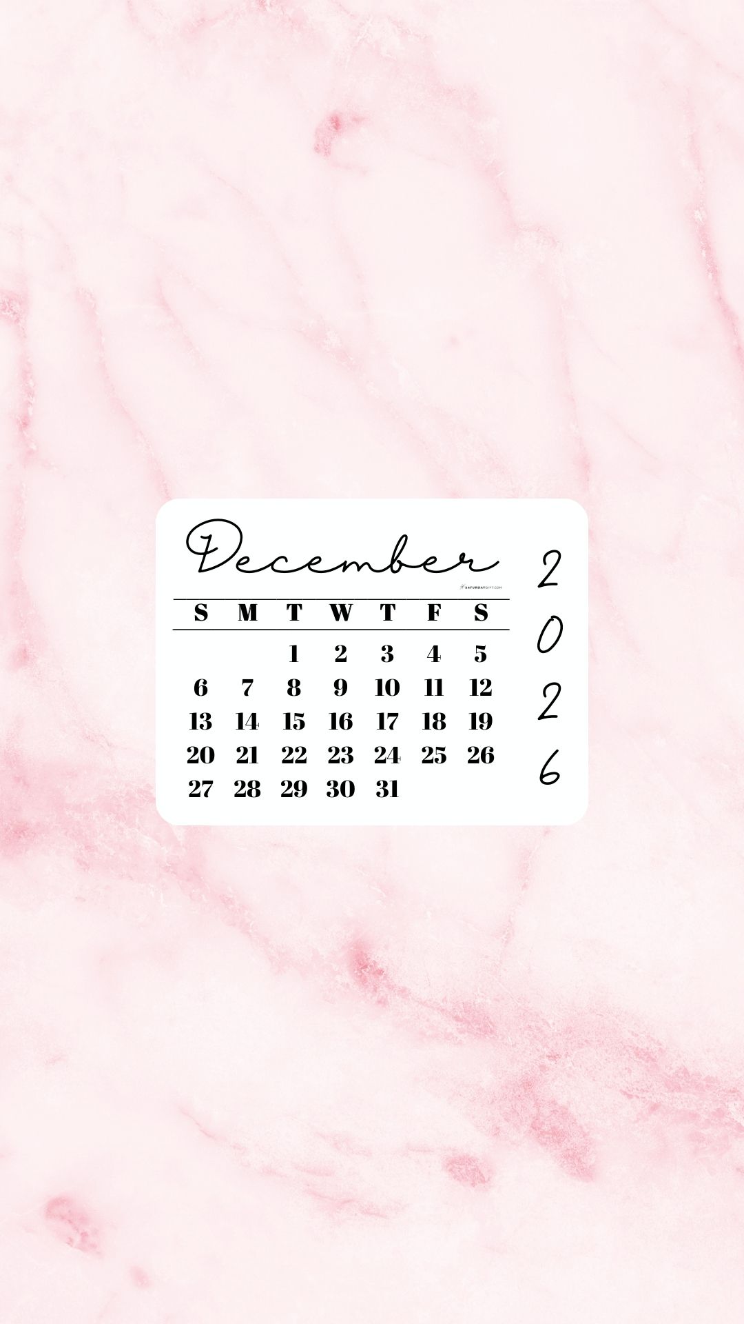 December 2026 Phone Wallpaper Background - Light Rose | SaturdayGift