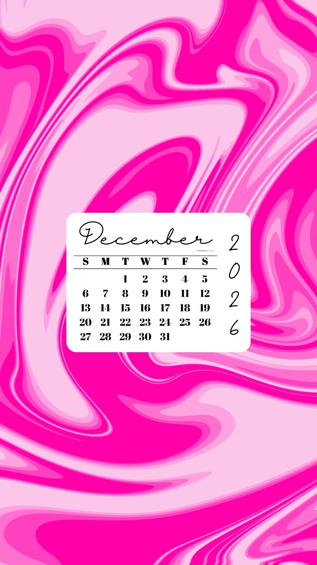 December 2026 Phone Wallpaper Background - Liquid Pink | SaturdayGift