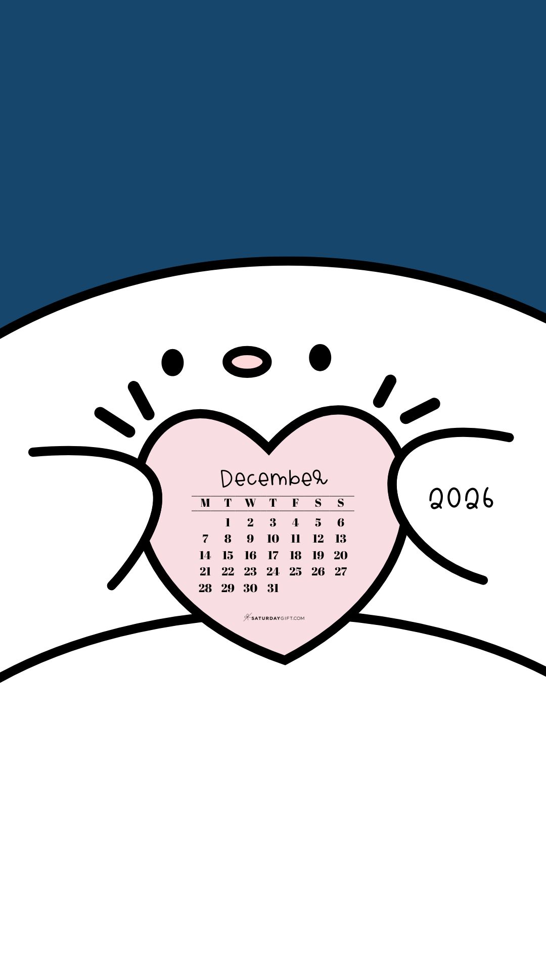 December 2026 Wallpaper for Phone - Friendly Creature Blue