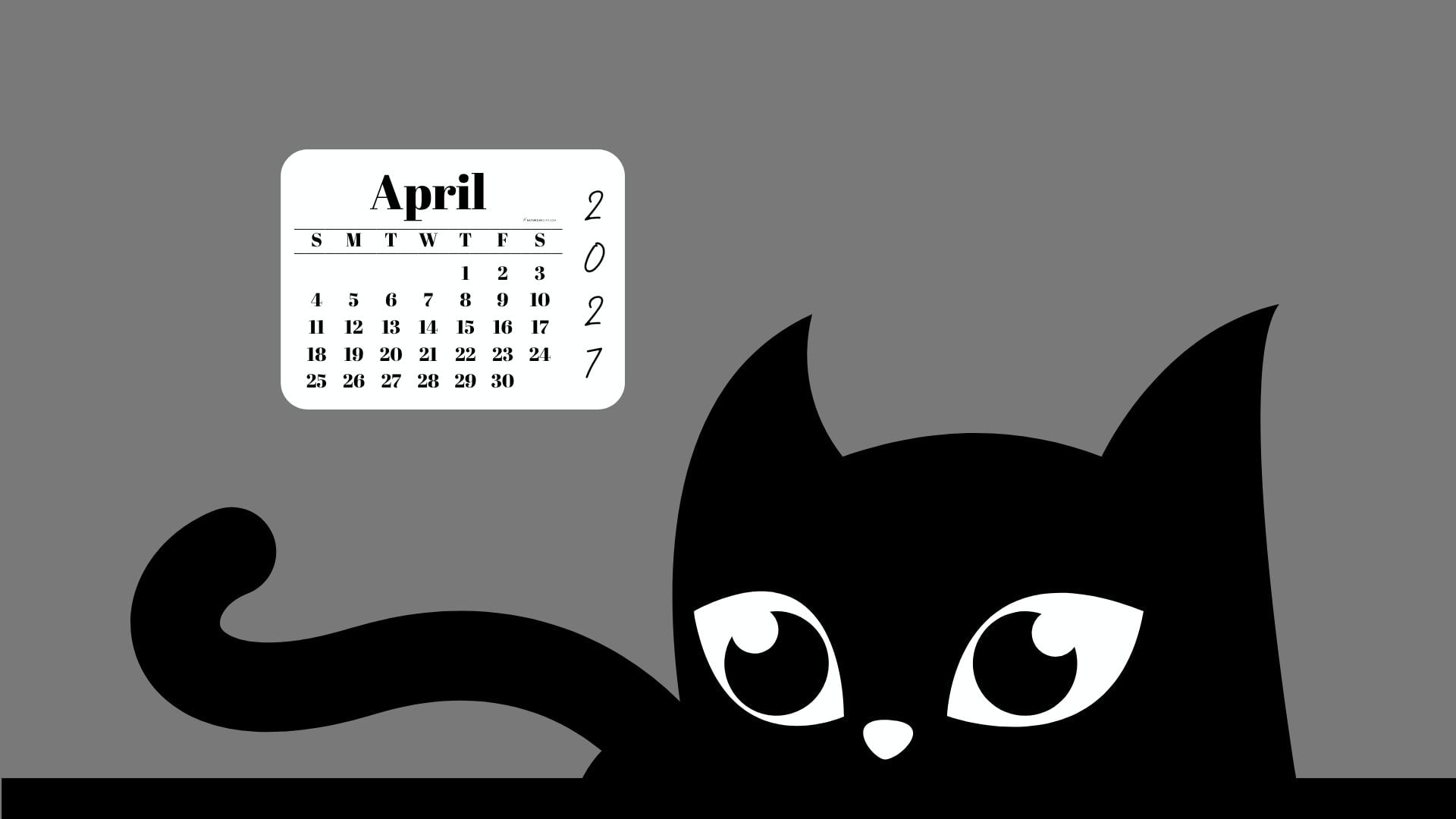 Desktop Background Wallpaper April 2027 Calendar - Black Cat Grey | SaturdayGift