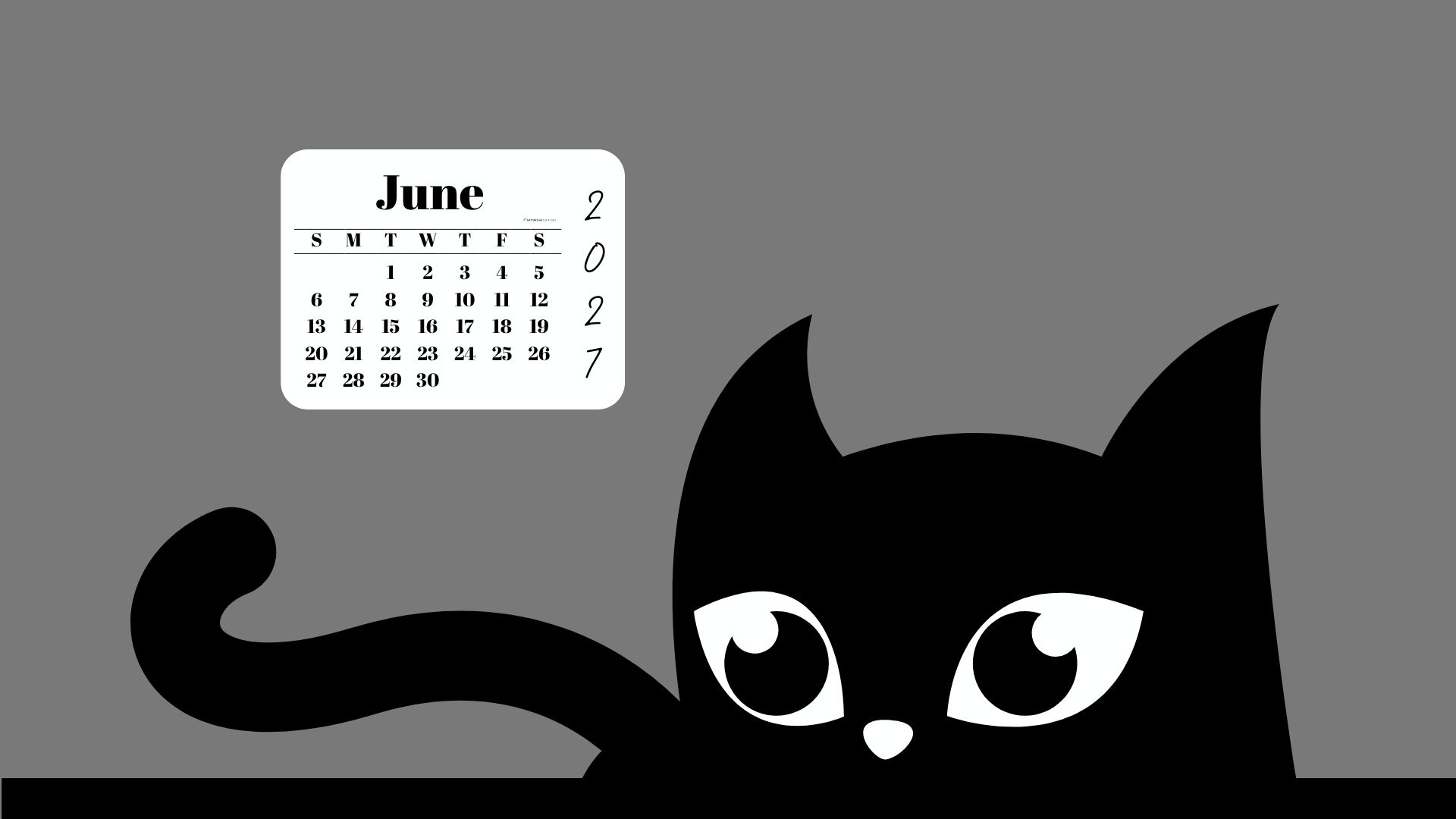 Desktop Background Wallpaper June 2027 Calendar - Black Cat Grey | SaturdayGift