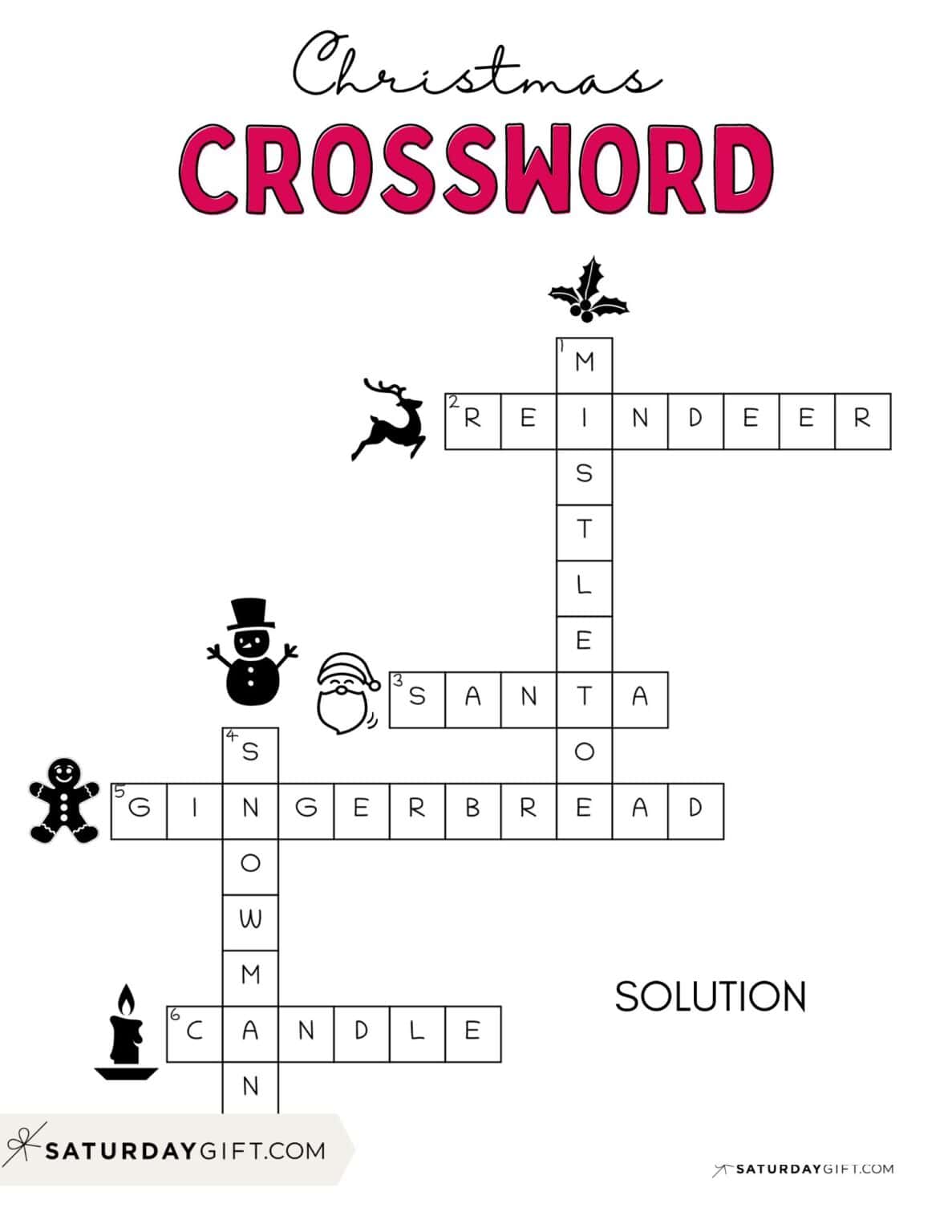 Christmas Crossword Puzzle Cute & Free Printable SaturdayGift