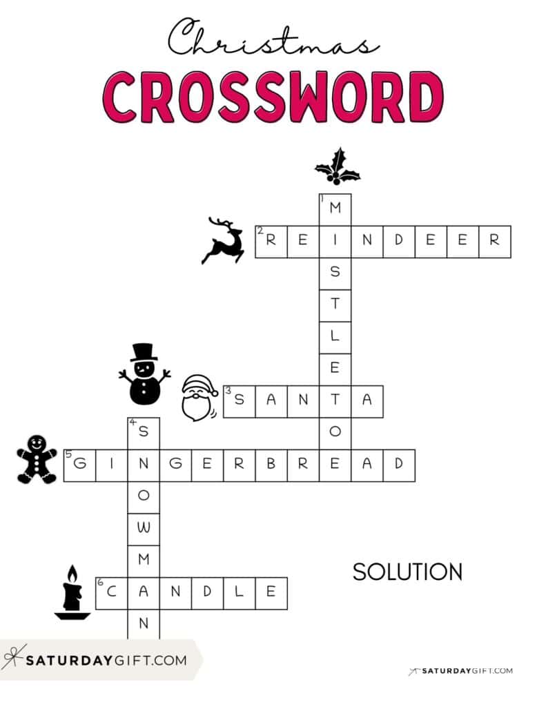 Easy Christmas crossword puzzle printable solution