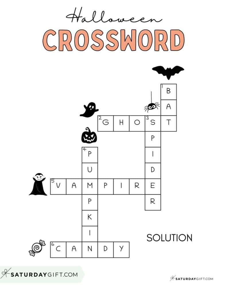 Easy Halloween crossword puzzle printable solution