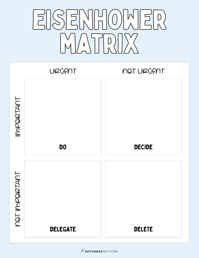 Eisenhower Box Template - Free Printable - Blue