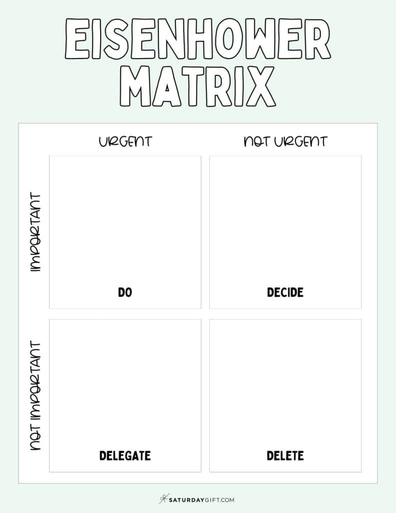 Eisenhower Box Template - Free Printable - Green
