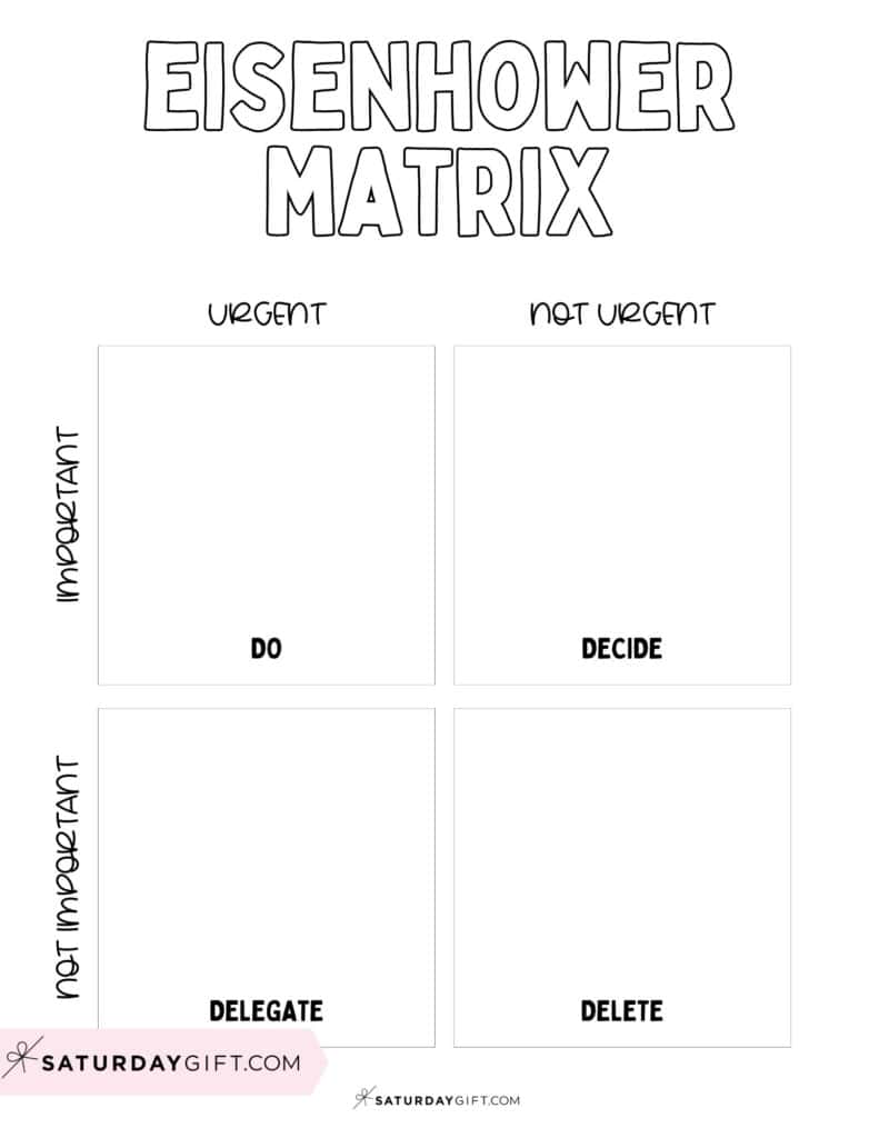 Eisenhower Box Template - Free Printable PDF - Black & White | SaturdayGift