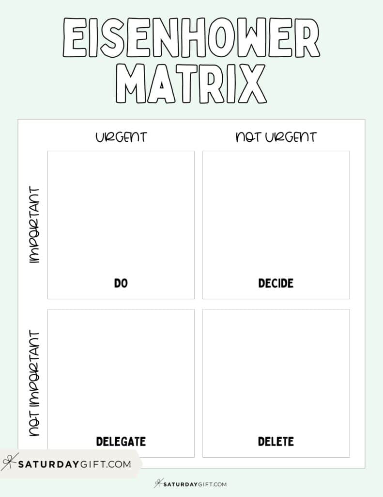Eisenhower Box Template - Free Printable PDF - Green | SaturdayGift