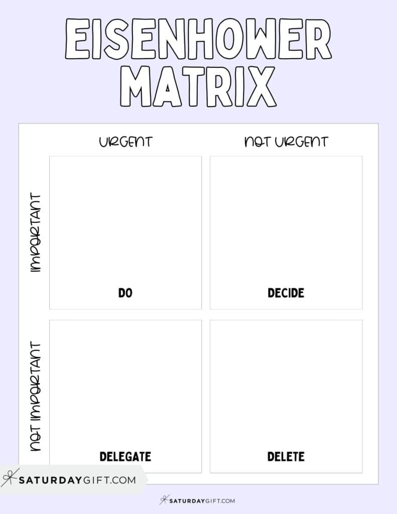 Eisenhower Box Template - Free Printable PDF - Lilac | SaturdayGift