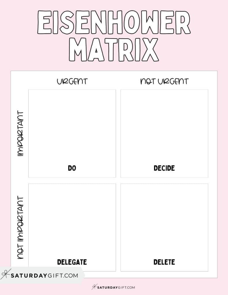 Eisenhower Box Template - Free Printable PDF - Pink | SaturdayGift