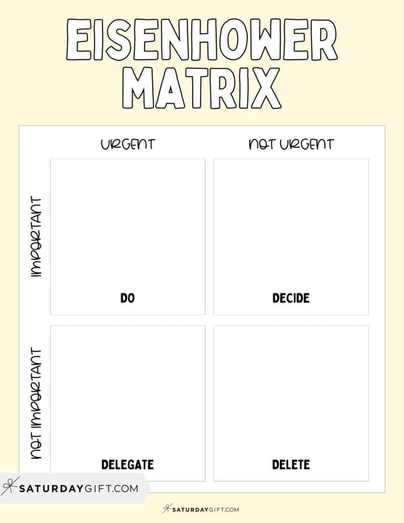 Eisenhower Box Template - Free Printable PDF - Yellow | SaturdayGift
