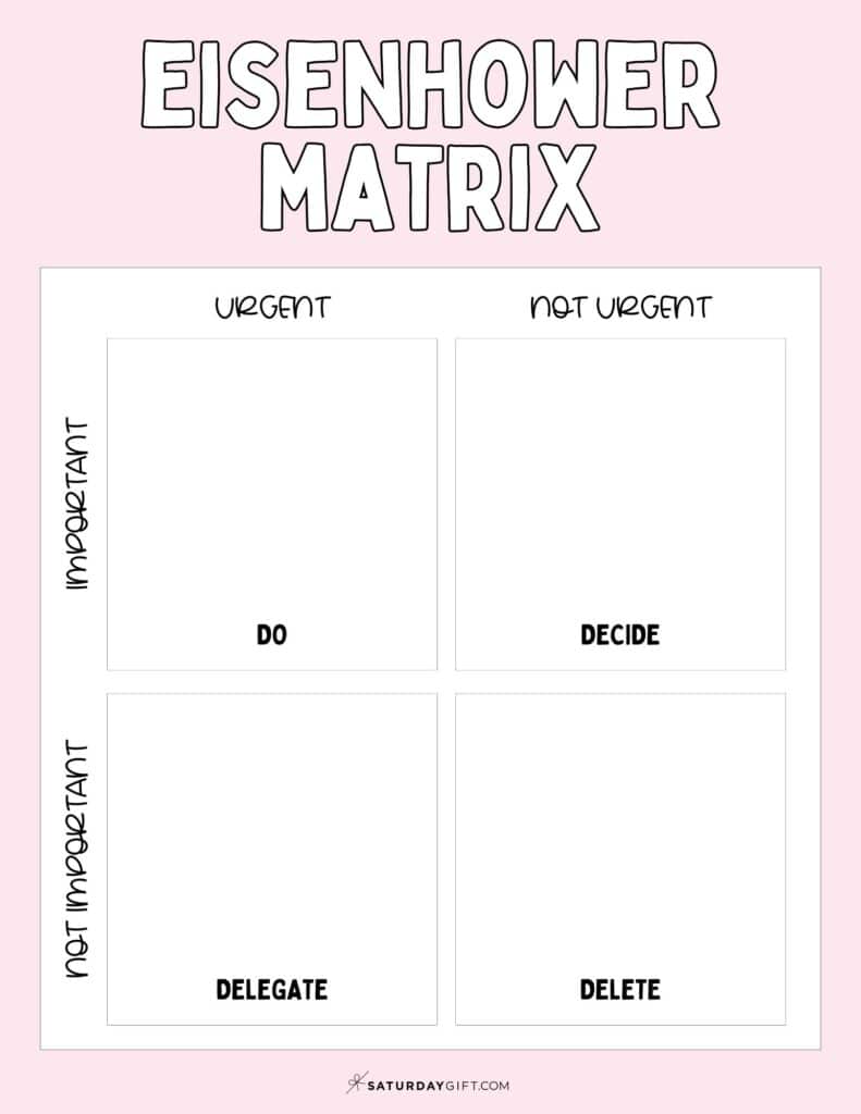 Eisenhower Box Template - Free Printable - Pink