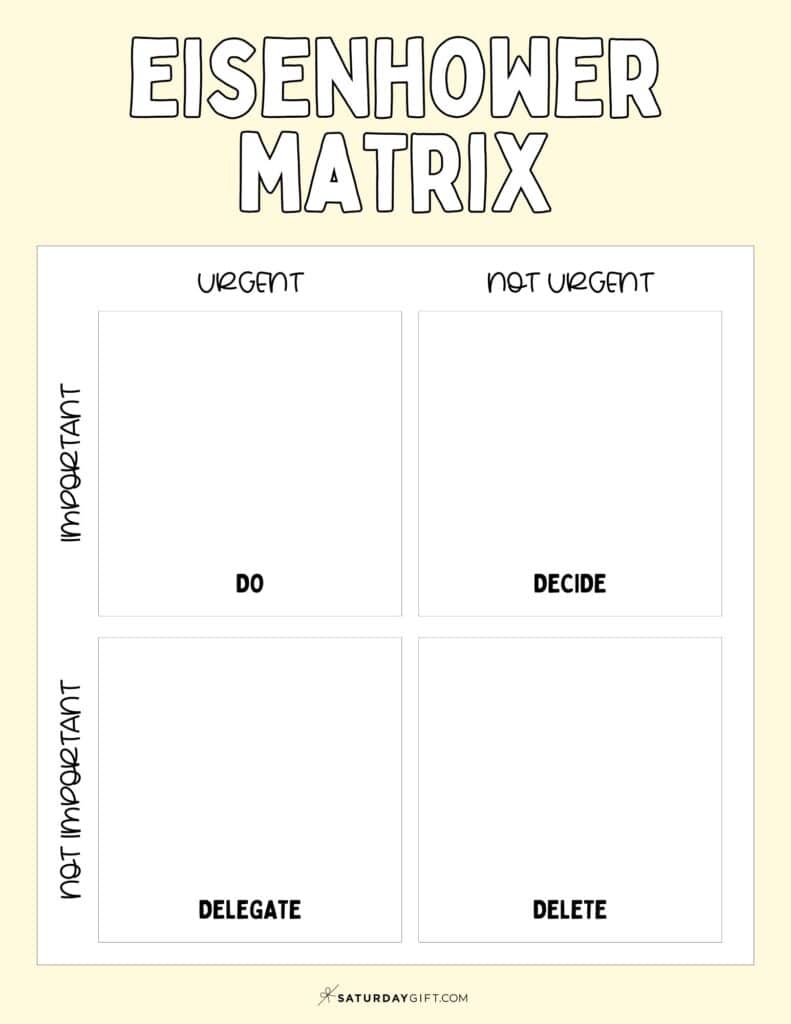 Eisenhower Box Template - Free Printable - Yellow