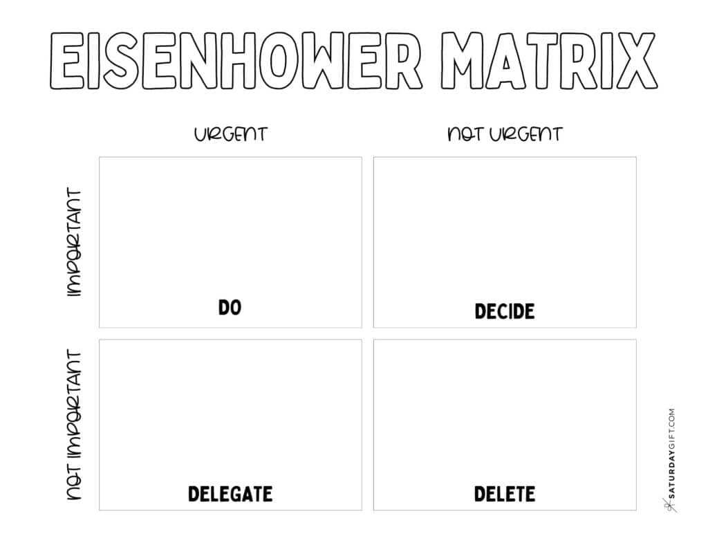 Eisenhower Matrix Printable - Free Template - Black & White