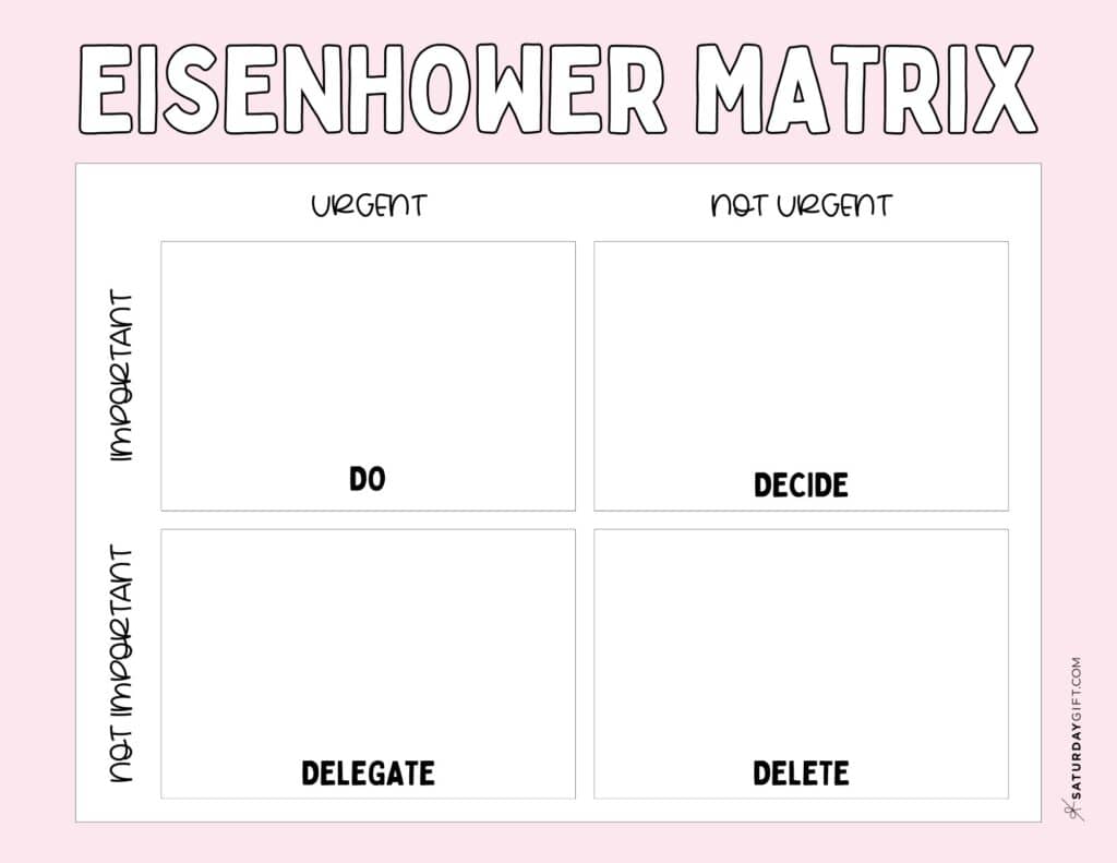 Eisenhower Matrix Printable - Free Template - Pink