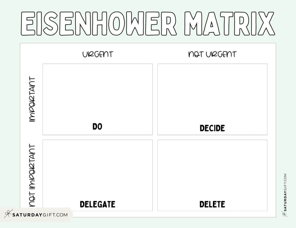 Eisenhower Matrix Printable PDF - Free Template - Green | SaturdayGift