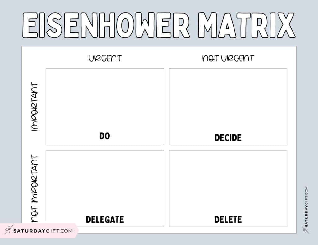 Eisenhower Matrix Printable PDF - Free Template - Grey | SaturdayGift