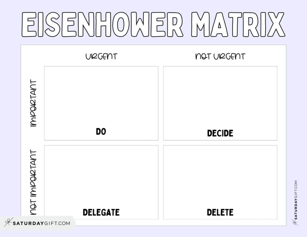 Eisenhower Matrix Printable PDF - Free Template - Lilac | SaturdayGift
