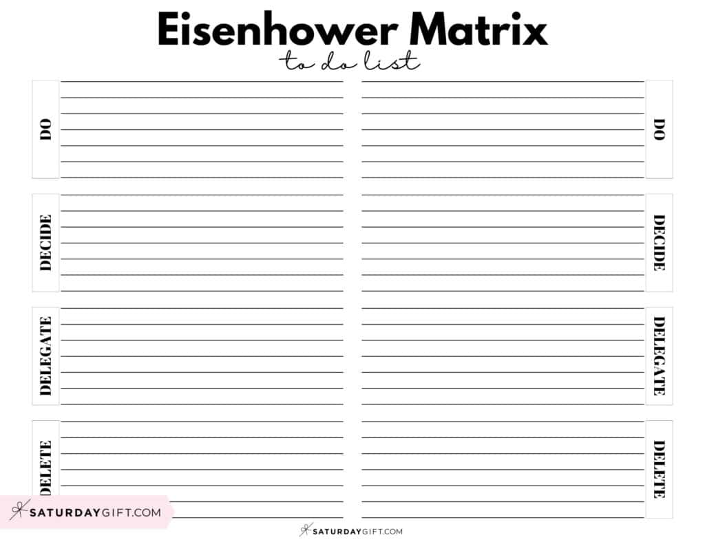 Eisenhower Matrix To Do List - Black & White PDF | SaturdayGift