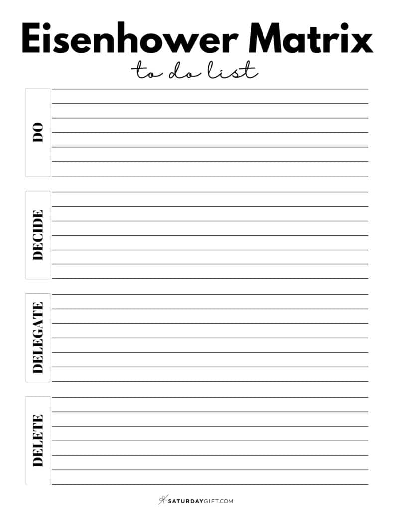 Eisenhower Matrix To Do List - Black & White