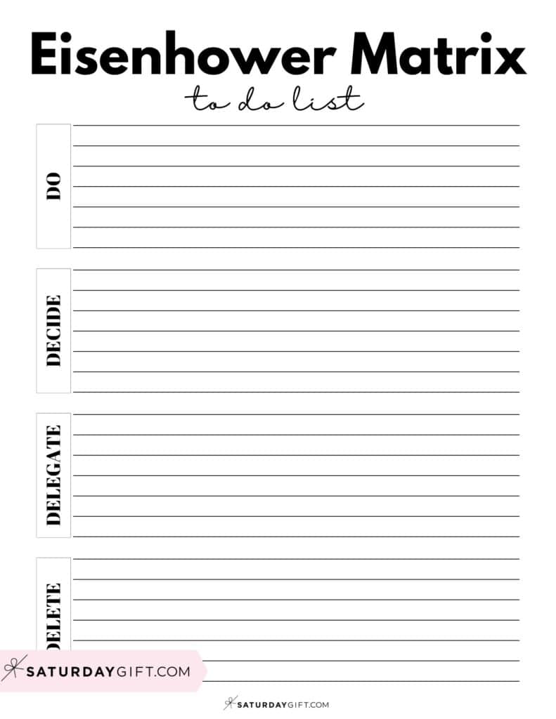 Eisenhower Matrix To Do List PDF - Black & White | SaturdayGift