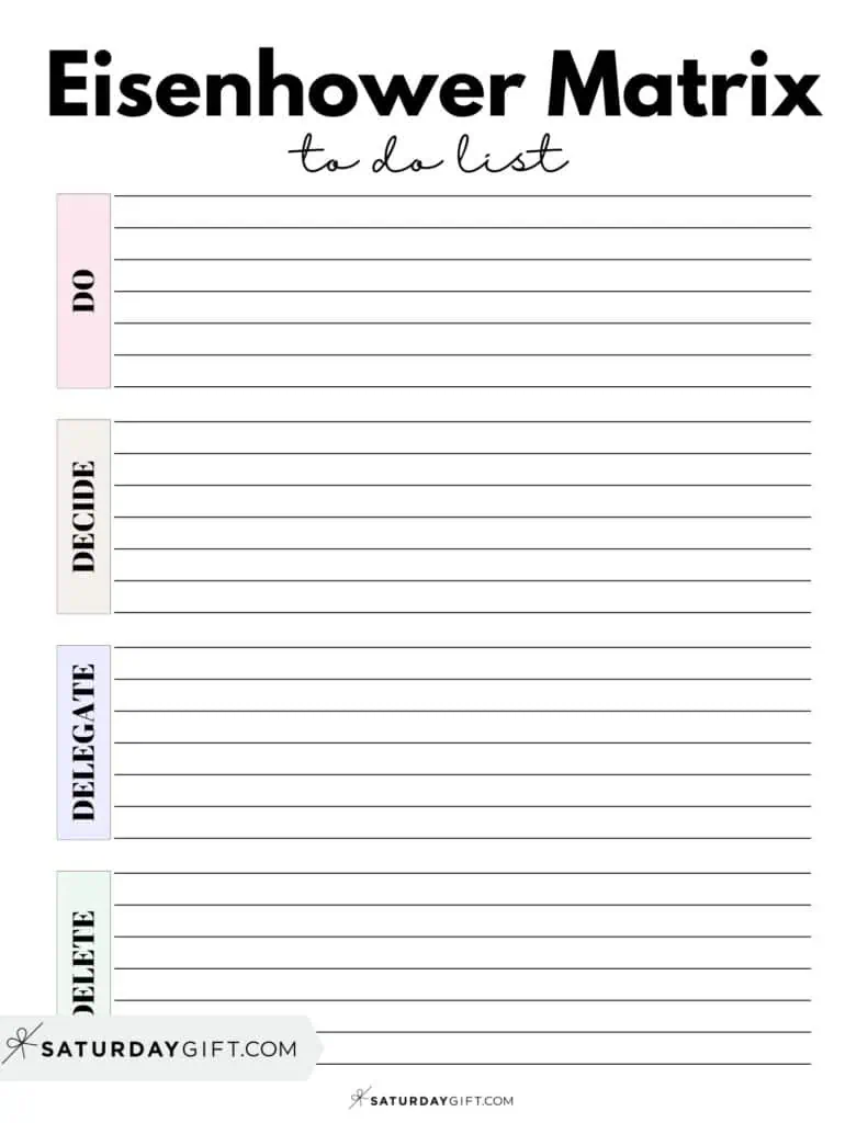 Eisenhower Matrix To Do List Printable PDF | SaturdayGift