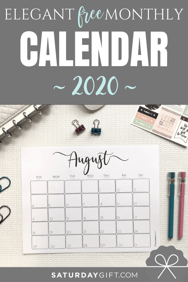 Elegant 2020 Calendar - free printables | Pretty printable | Planner sheet | Planning & Organizing | 2020 Calendar | Black & white calendar | Minimalistic & simple | SaturdayGift | Saturday gift #SaturdayGift