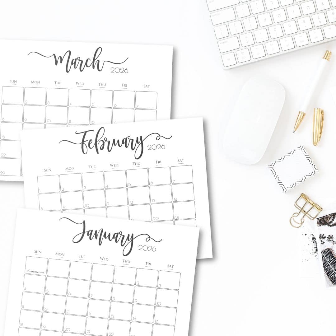 Elegant Printable Calendar 2026 by SaturdayGift - Readers' Favorite!