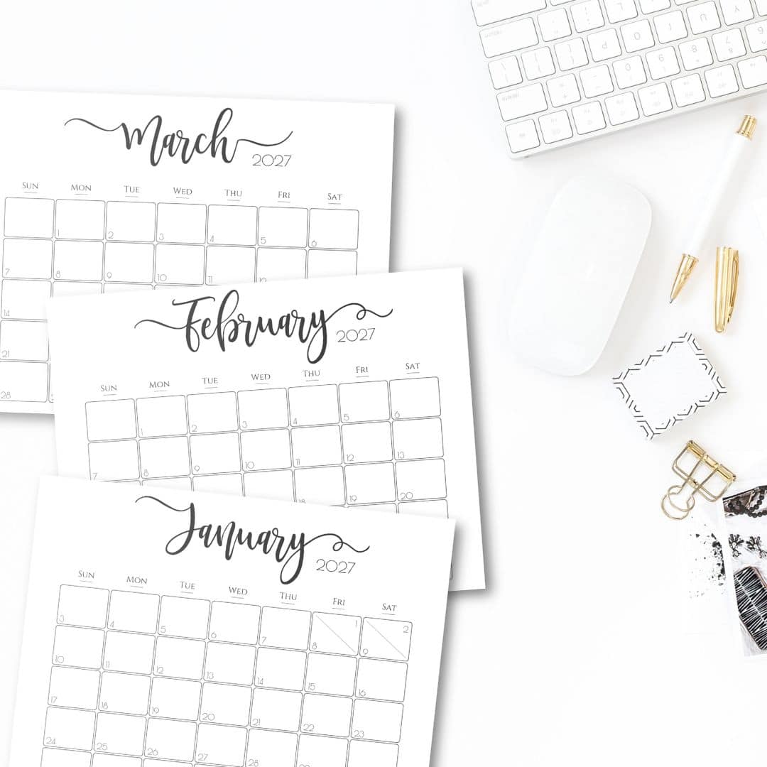 Elegant Saturday Gift Calendar 2027 - January February and March