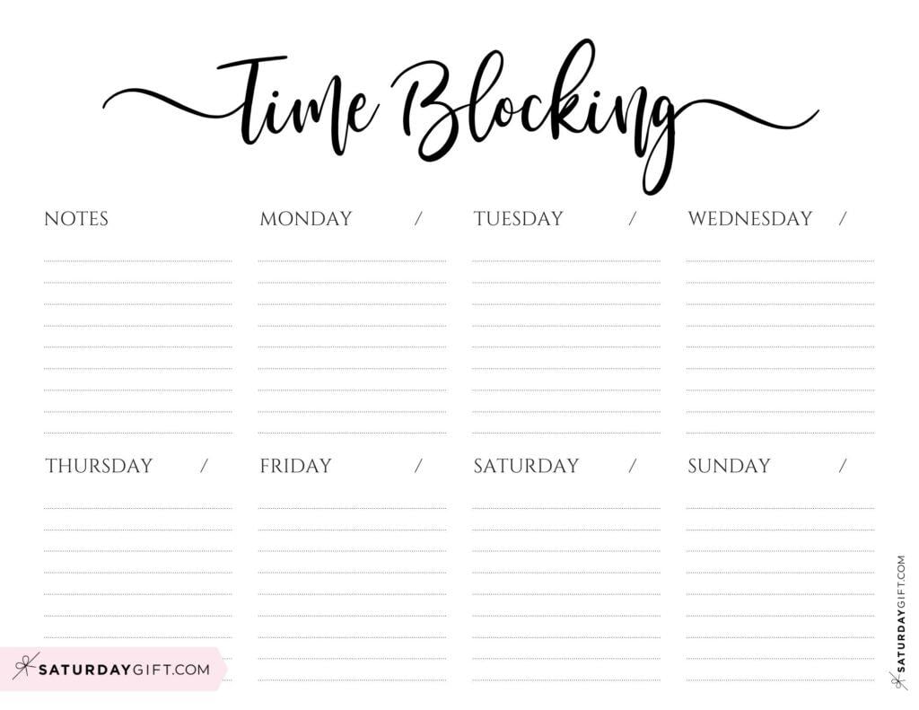 Elegant Time Blocking Schedule Template - Free Printable | SaturdayGift